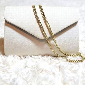 Kflia Vintage Snap Close Cream White Gold Chain Formal Crossbody Clutch